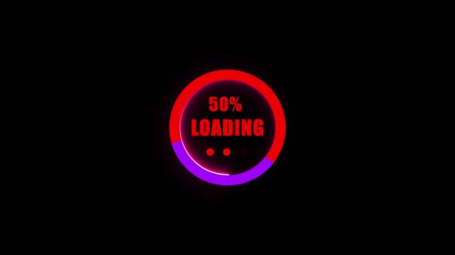 Glowing Circular  Loading Progress Bar at 100 Percent on Black Background