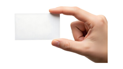 Hand holding a blank white card isolated on transparent background