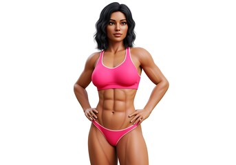 Fototapeta premium Fit Woman in Pink Sports Bra and Bikini Bottom Posing Confidently
