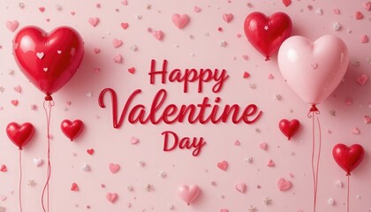 Red and pink heart balloons with Happy Valentine Day text