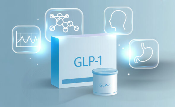 GLP 1 drug promotes weight loss while informing about potential side effect in clinical style health concept image 
