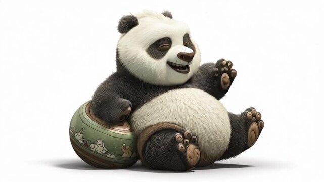 Pandababy rollt sich im Sitzen