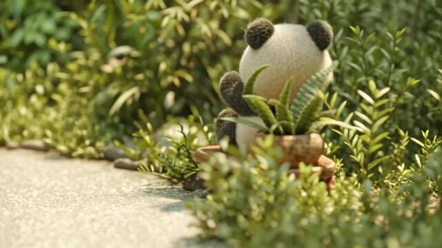 Pandababy rollt sich im Sitzen