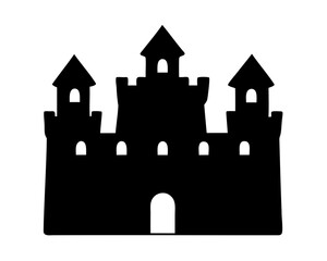 Majestic Black Castle Silhouette Against White Background in Simple Vector Style