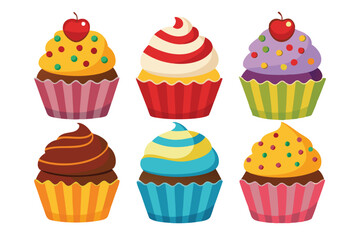 cupcake set vector on white background