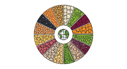 Vector illustration of a colorful circular icon featuring various types of pulses for World Pulses Day in the USA, showcasing different elements and patterns.