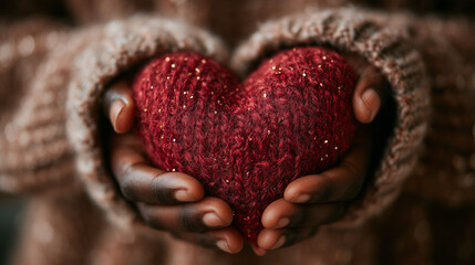 Hands Holding a Red Heart with Warm Texture