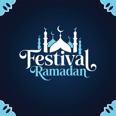 Obraz premium Festival Ramadan celebration with mosque and crescent moon 