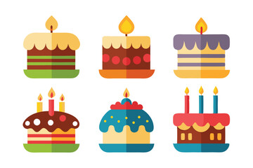 birthday cake icon set vector on white background