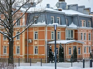 A beautiful residential building in winter