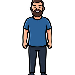 Obraz premium Cartoon man with beard wearing blue t-shirt and dark pants.