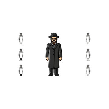 Orthodox Jewish man in traditional attire with beard and hat.