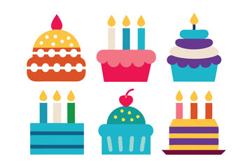 birthday cake icon set vector on white background