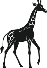 Giraffe silhouette, A silhouette of a giraffe standing against a plain white background, Giraffe outline,  Giraffe icon, Giraffe shadow