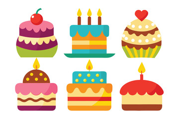 birthday cake icon set vector on white background