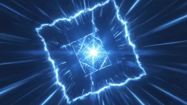 Glowing blue cube with electric energy