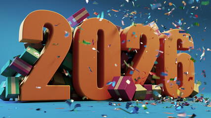 Festive 2026 Celebration With Colorful Gift Boxes, Confetti, and Giant 2026 Numerals Ready for New Year Campaign