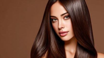 Fototapeta premium Model shows long hair with smooth shine in studio setting
