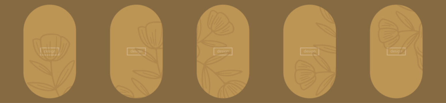 Set of four vector pre-made cards or posters in modern abstract style with nature motifs, flowers,leaves Editable vector design, frame for social media post and story, card, cover, wedding invitation