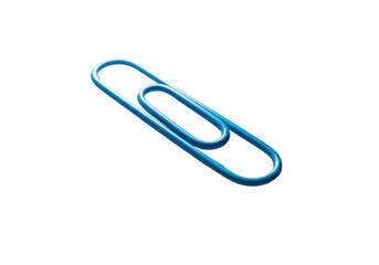 Obraz premium A single bright blue metal paperclip isolated on transparent background