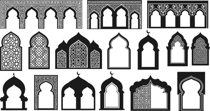 Islamic arch door window frame designs in various styles and patterns