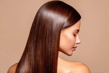 Fototapeta premium Woman with long hair posed against a plain background