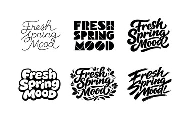 Obraz premium Spring Lettering Styles. Fresh spring mood text. Set lettering. harmonious lettering variations of the same emblematic concept, each with different artistic