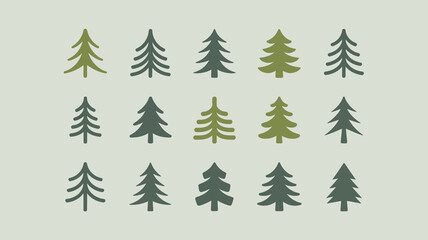 A minimalist composition showcases six stylized evergreen trees arranged in a grid against a pale green background high quality professional detailed modern elegant stylish clean crisp © DesignHub