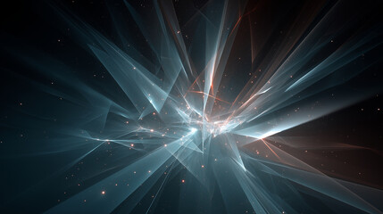 Sharp geometric light fragments suspended in a cosmic environment, symbolizing data structures, modern design, and futuristic abstraction.