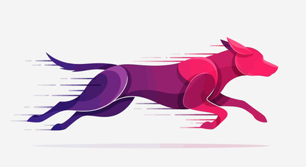 Obraz premium Dynamic illustration of a dog running with vibrant colors and abstract shapes, conveying speed and energy from a side viewpoint