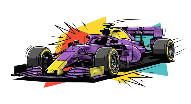 Racing car speeding on track with dynamic colorful explosion effects