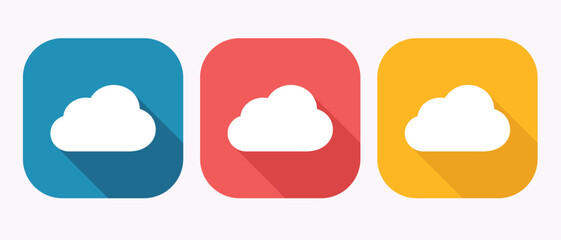 Colorful cloud icons on square buttons with shadows