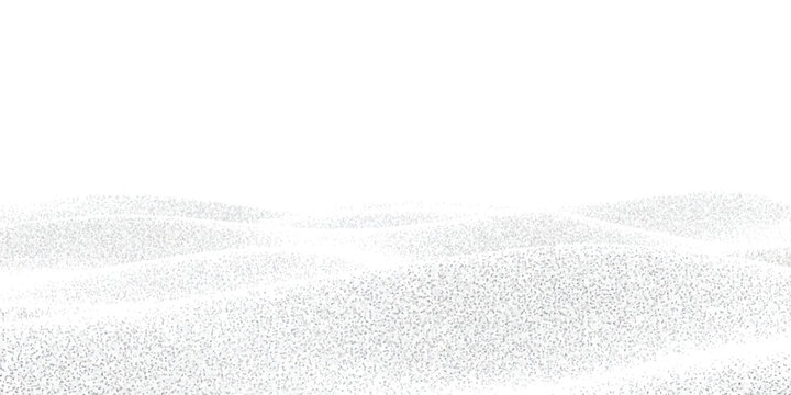 Abstract white texture of tiny particles forming undulating dunes, creating a serene minimalist landscape