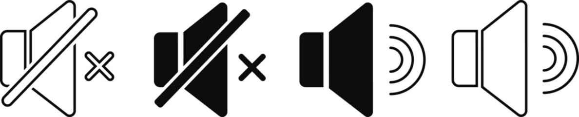 Mute Volume Sound Icon Set Line and Solid Audio Control Symbol Vector
