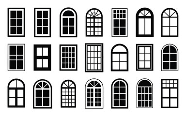 Obraz premium Diverse architectural window, frame designs collection featuring residential and commercial styles, decorative elements, and functional forms for building design and home decor concepts.