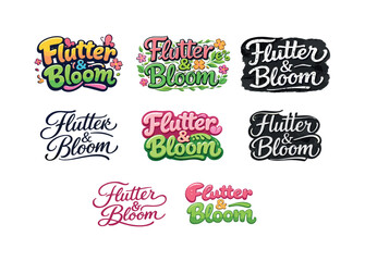 Obraz premium Flutter and Bloom Lettering. Flutter and bloom lettering. Set lettering. harmonious lettering variations of the same emblematic concept, each with different