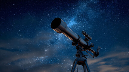 telescopio profesional observando un cielo estrellado con la via lactea de fondo astronomia exploracion y misterio del universo 