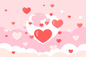 A whimsical illustration of hearts floating in the air surrounded by clouds
