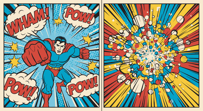 Superman comic book art power explosion panels