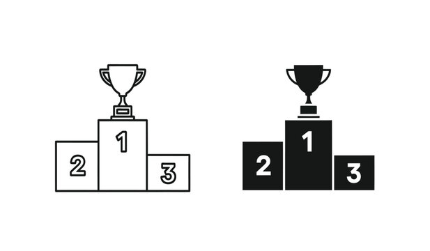 Two podiums with trophies on top, one black and one white, symbolizing first, second, and third place winners in a competition or race