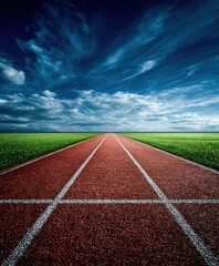 Obraz premium Runner's path stretches toward the horizon under a cloudy sky