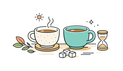 Obraz premium Calm Tea Moments. Mindful moments. Stoneware tea cups shown in a simple still life, emphasizing calm, warmth, and appreciation of everyday objects. Minimalist