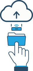 Obraz premium Cloud sync folder upload icon showing a user tapping a folder connected to cloud storage via wireless sync.