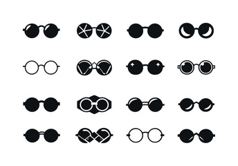 Sunglasses Icon Set. Sunglasses. Icon set. Set Logo of Sunglasses: round retro sunglasses icon. harmonious logo variations of the same emblematic concept, each