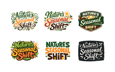 Fototapeta premium Seasonal Typographic Harmony. Nature?s Seasonal Shift Typography. Set lettering. harmonious lettering variations of the same emblematic concept, each with