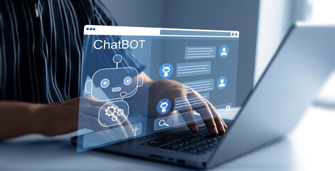 Online support Chatbot conversation.Customer person using chat service to get support. Virtual assistant, artificial intelligence Bot and CRM software automation technology. Ai Assistant Chat.