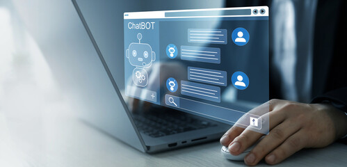 Online support Chatbot conversation.Customer person using chat service to get support. Virtual assistant, artificial intelligence Bot and CRM software automation technology. Ai Assistant Chat.