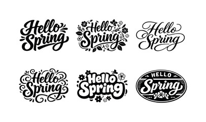 Fototapeta premium Spring Lettering Harmony. Hello Spring. Set lettering. harmonious lettering variations of the same emblematic concept, each with different artistic