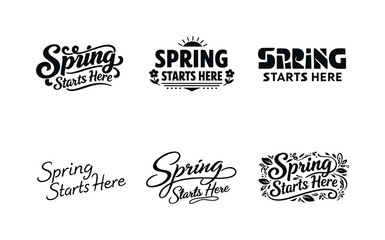 Spring Lettering Variations. Spring Starts Here. Set lettering. harmonious lettering variations of the same emblematic concept, each with different artistic