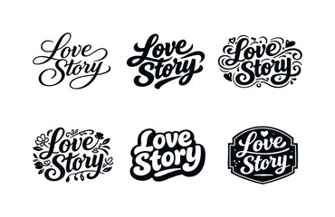 Love Story Lettering. Love Story. Set lettering. harmonious lettering variations of the same emblematic concept, each with different artistic interpretation